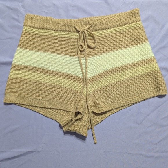 Lulus Pants - Lulus Tan Cream Striped Knit Drawstring Lounge Shorts Size Medium